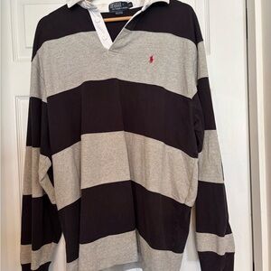 Ralph Lauren Men's Black & Gray Striped Iconic Rugby Shirt